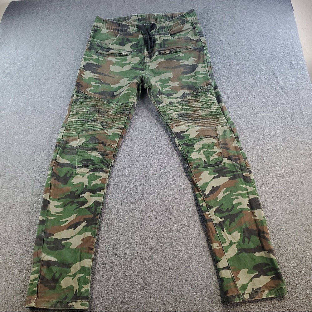 True Rock camo Pants Womens Size Large Green Drawstring jogger Zipper Pockets